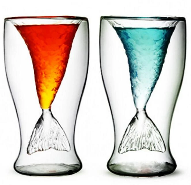Mermaid Fishtail Shape Transparent Coffee Mugs Cocktail Glass Cup 35DI 01