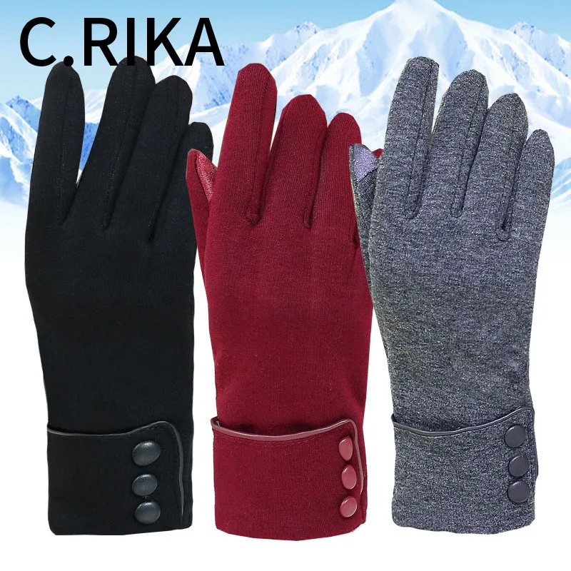 

New Touch Screen Button Winter Women Gloves Autumn Warm Plus Velvet Thick Glove Female Girls Wrist Outdoor Driving Ski Mittens