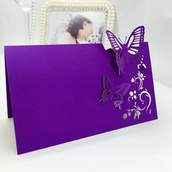 

100pcs Purple Wedding Place Cards For Wine Glass Laser Cut Butterfly Wedding Favors Party Decoration Table Mark Glass Name Card