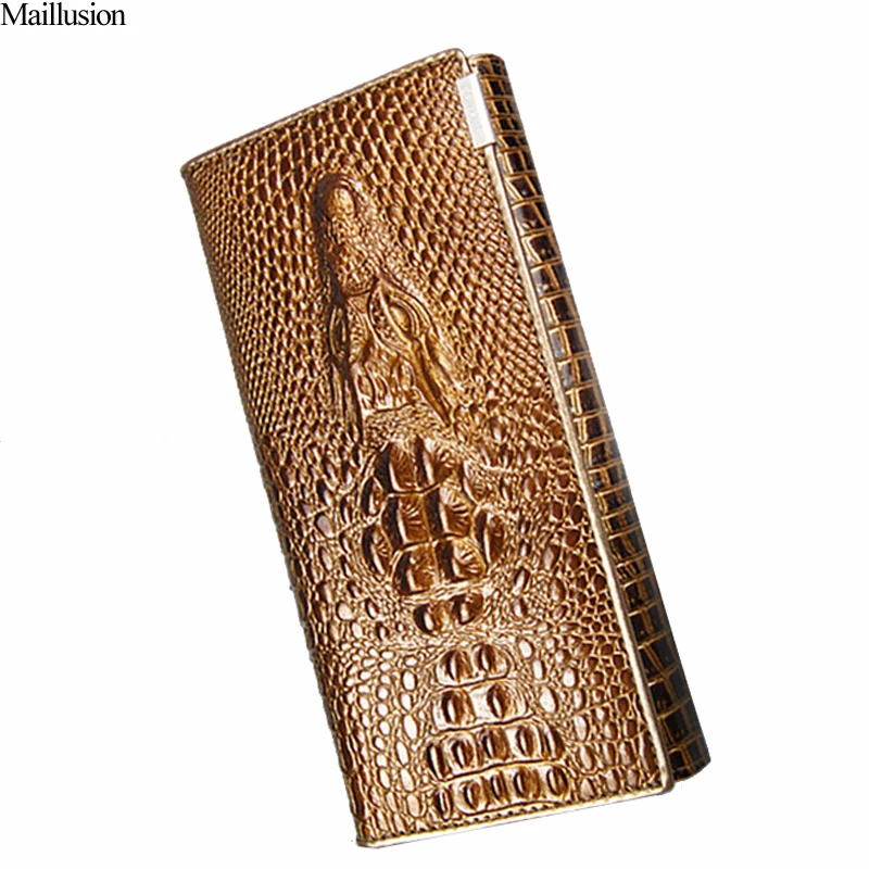 2014 New 100 Genuine Cow Leather Brand Women Wallets 14 Colors Crocodile 3D Purse Fashion Leather