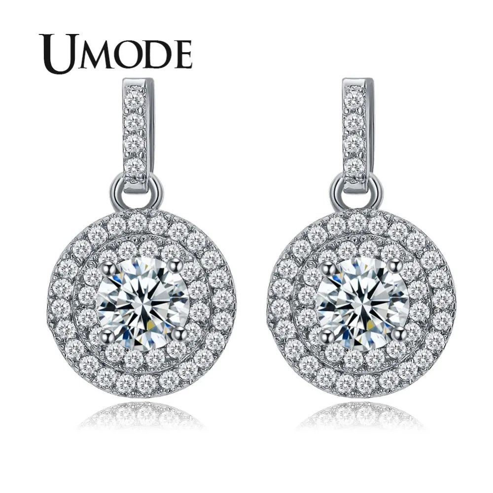 

UMODE Latest Halo 5mm 0.5ct CZ White / Rose Gold Color Drop Earrings Jewelry for Women Boucle D'oreille Brinco Anillos UE0198