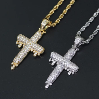 

Bail Drip Cross Pendant Chain Men Women Gold White Gold Iced Out Cubic Zirconia Necklace Hip Hop Rock Jewelry Gift