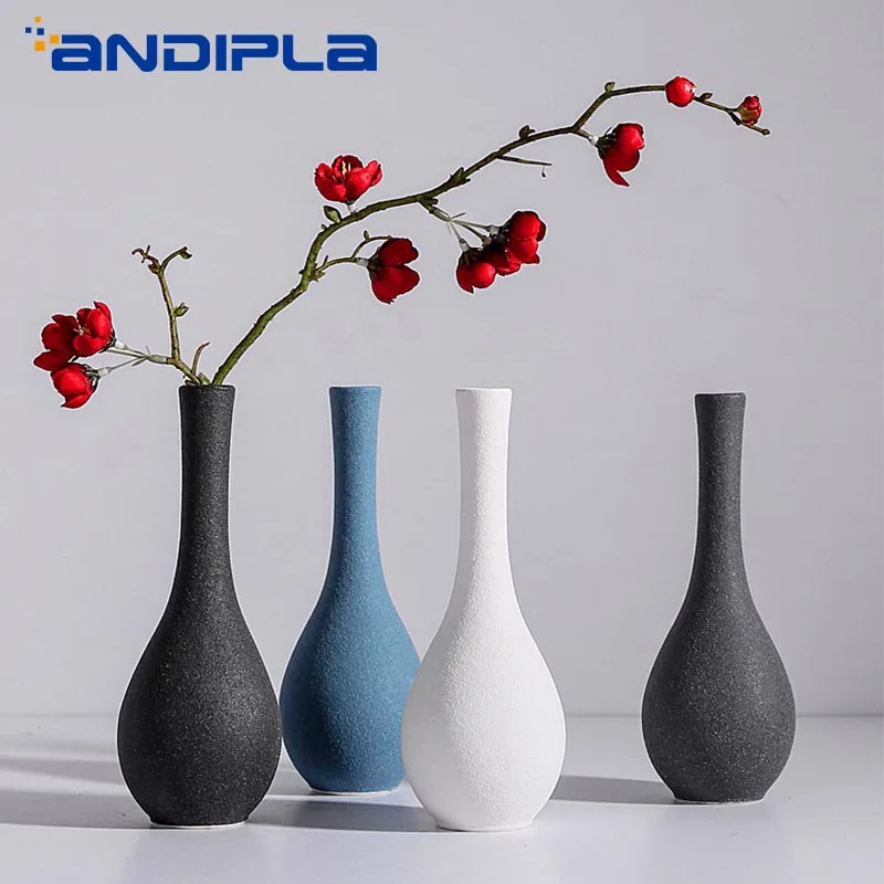 Vintage Ceramic Coarse Pottery Flower Pot Desktop Small Vase White Blue