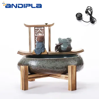 

110-240V Zen Flowing Water Fountain Lucky Feng Shui Little Monk Desktop Decoration Living Room Office Home Crafts Ornaments Gift