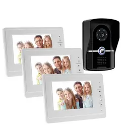 HD 7 дюймов цветной ЖК-Видео дверной телефон домофон система разблокировки двери + 1 дверной Звонок камера + 3 белый внутренний монитор