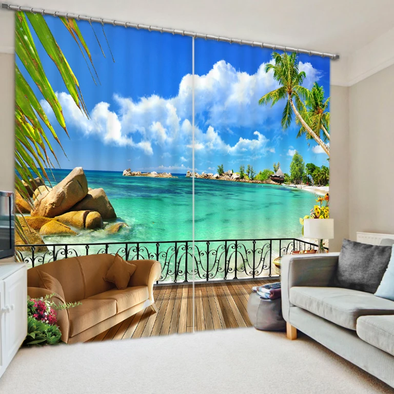 Ocean Nature Scenic New 3D Printing Window Curtains Mural Blockout Drapes Fabric 