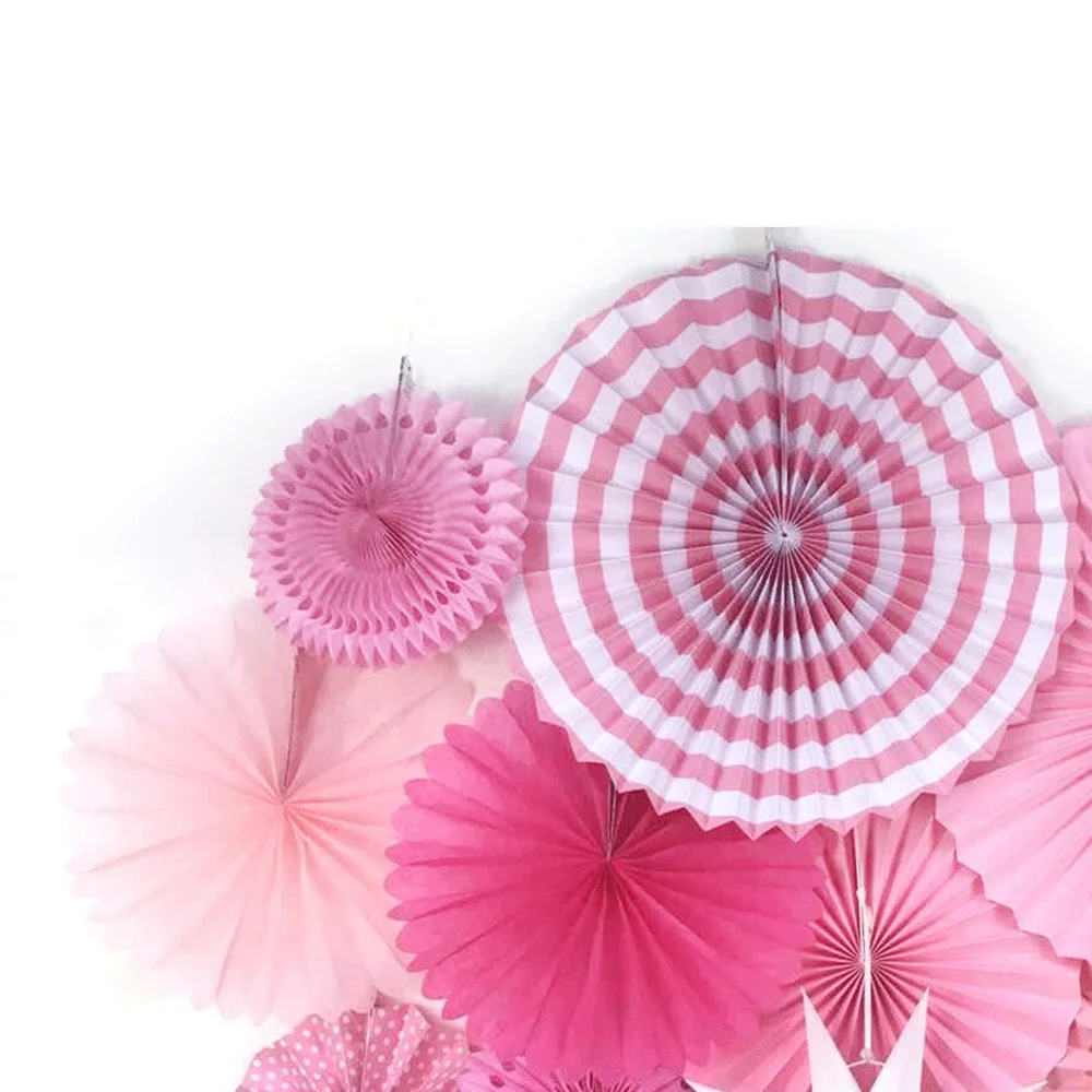 13pc Pink Paper Fan Party Kit Paper Star Paper Rosettes Photo Backdrop Hanging Decorations for Birthday Bridal Shower Wedding Nursery Decor  (2)