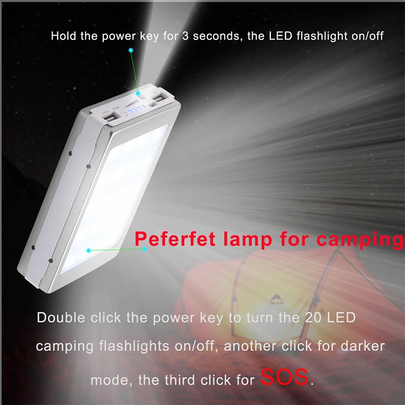 New Power Bank 20000mah Solar With LED External Battery Technology Portable Charger PowerBank For iphone X Samsung Note 8 Xiaomi