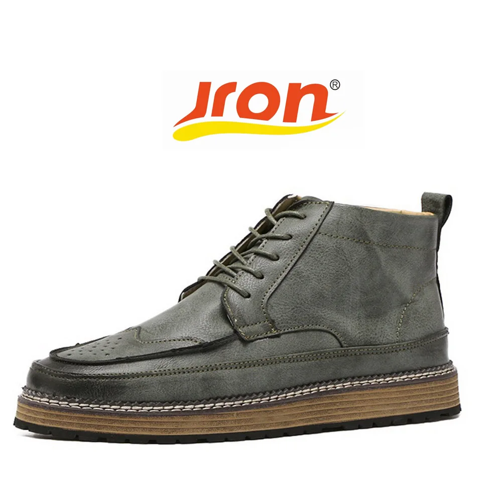 

Jron Solid Color Faux Leather Men Ankle Boots British Style Top Quality Martin Boots Desert Tooling Boots Botas Hombre