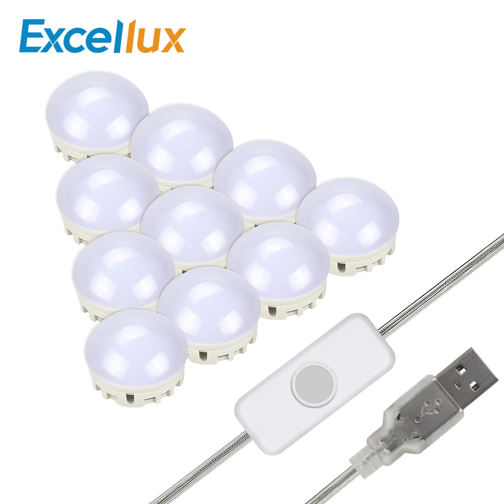 

A Set 10LEDs USB LED Makeup Mirror Vanity LED Light Bulbs Kit for Dressing Table with Dimmer Plug in, Linkable Hollywood Lamps