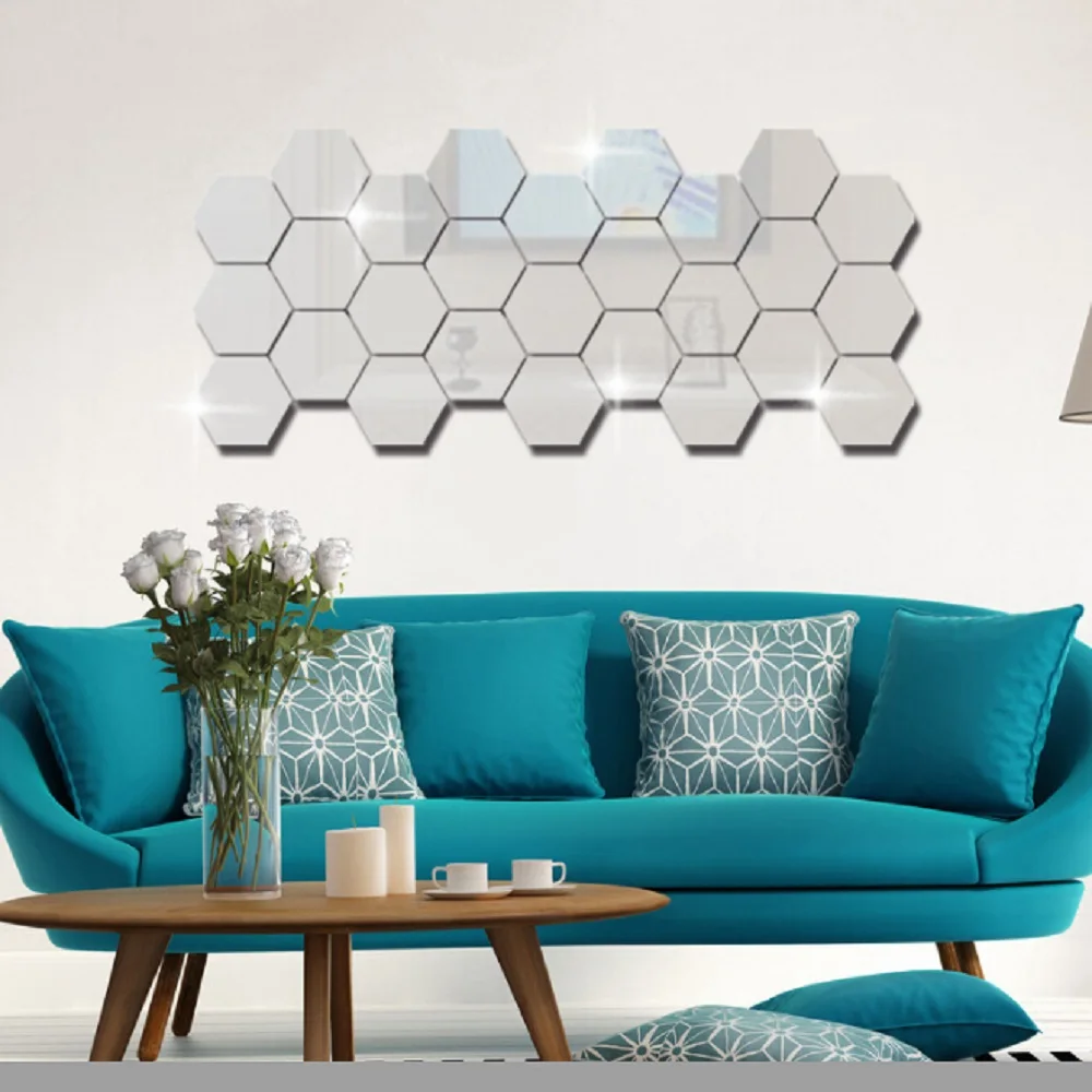 

6/12PCs Geometric 3D Hexagon Mirror Wall Sticker Home Decor Enlarge Living Room Removable Safety 5 Sizes DIY Wall stickers