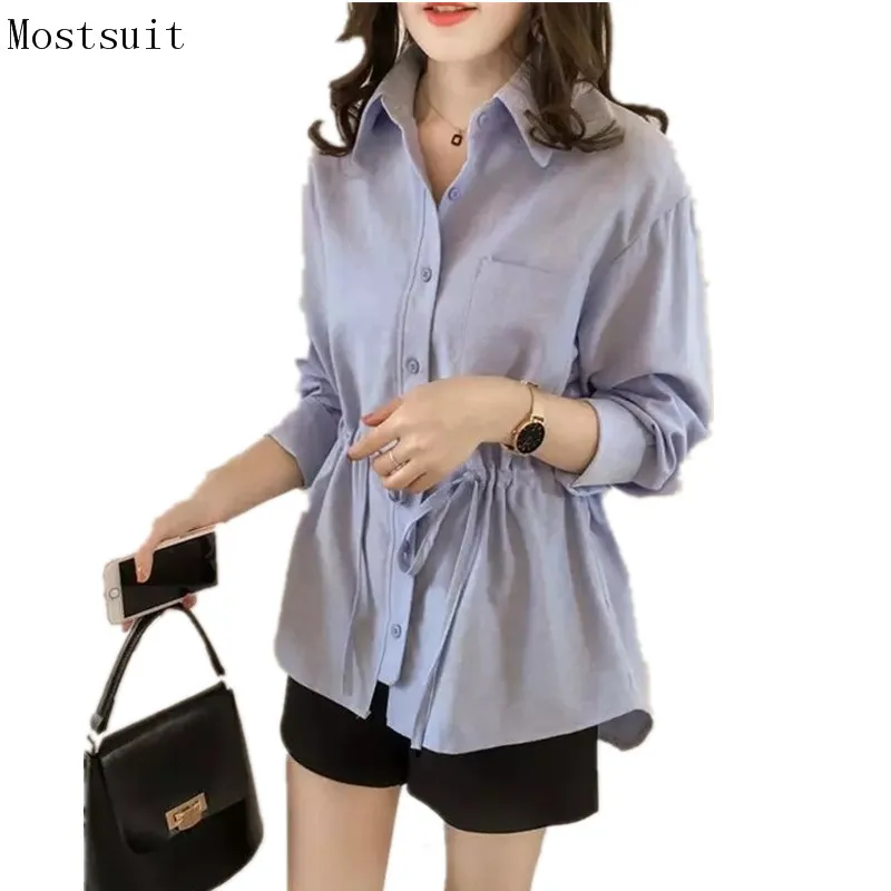 

M-4xl Drawstring Tunic Blusas Mujer Women Plus Size Spring Autumn Loose Elegant Blouses Asymmetrical Office Casual Shirt Tops