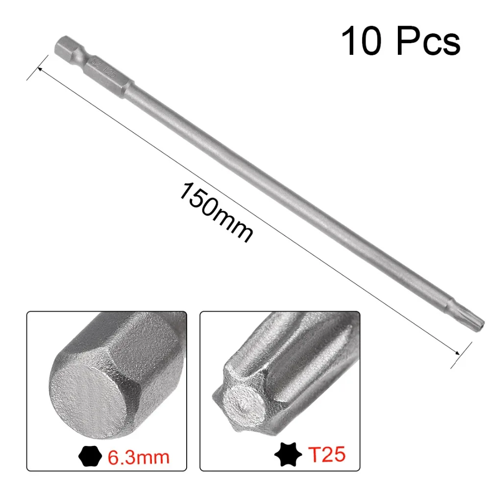 Uxcel 10 шт. S2 1/" Шестигранным хвостовиком T20/25/8/15/27/30 Магнитная отвертка бит 50/75/150 мм Длина DIY отвертка Replacemet