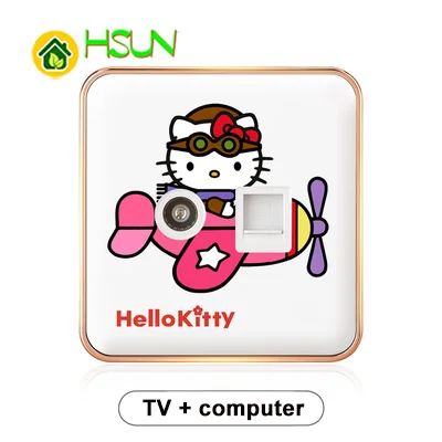 Тип 86 рисунком из мультфильма переключатель рисунок «Hello Kitty» гнездо, на возраст 1, 2, 3, 4, 1 канал, 2 варианта ividuality творчество декоративная панель 1 3 5 отверстий розетка - Цвет: TV  computer