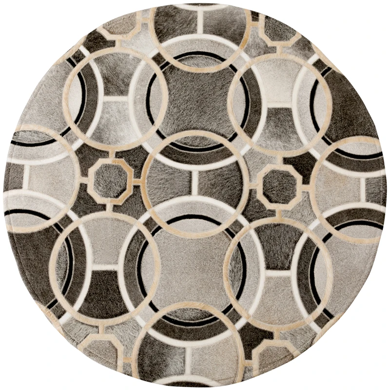 

Natural Leather Patchwork Round Skynet Gray Cowhide Carpet Customize Real Fur Rug