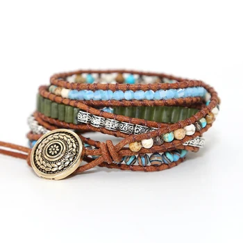 2019 unique punk bracelets women wrap bracelets natural stones 5 layers leather cuff bracelet femme bracelets gifts dropshipping