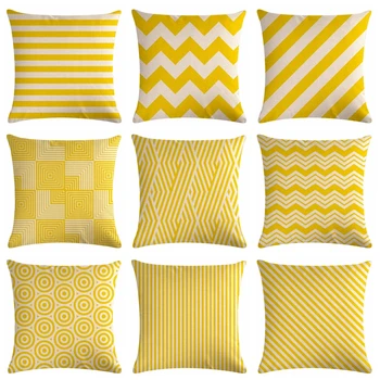 

Nordic style Yellow Cushion Cover geometry Printing Cotton Linen Throw Pillowcase Waist Pillow Cover Home sofa car pillow cover