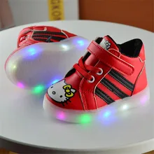 2017 Bébé fille garçon enfant bonjour kitty shoes Pu Conseil shoes avec LED pour Enfant fille garçon casual shoes 21-30 pour 1-six années TX07