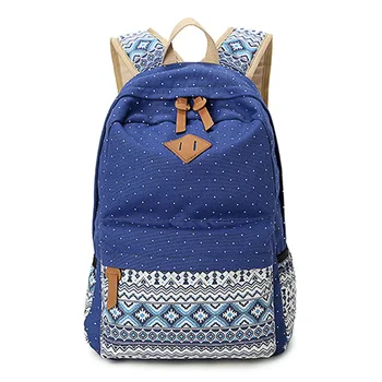 

TFTP 3 pcs/set Polka Dot Printing Women Backpack Cute Lightweight Canvas Bookbags Middle High School Bags for Teenage Girl