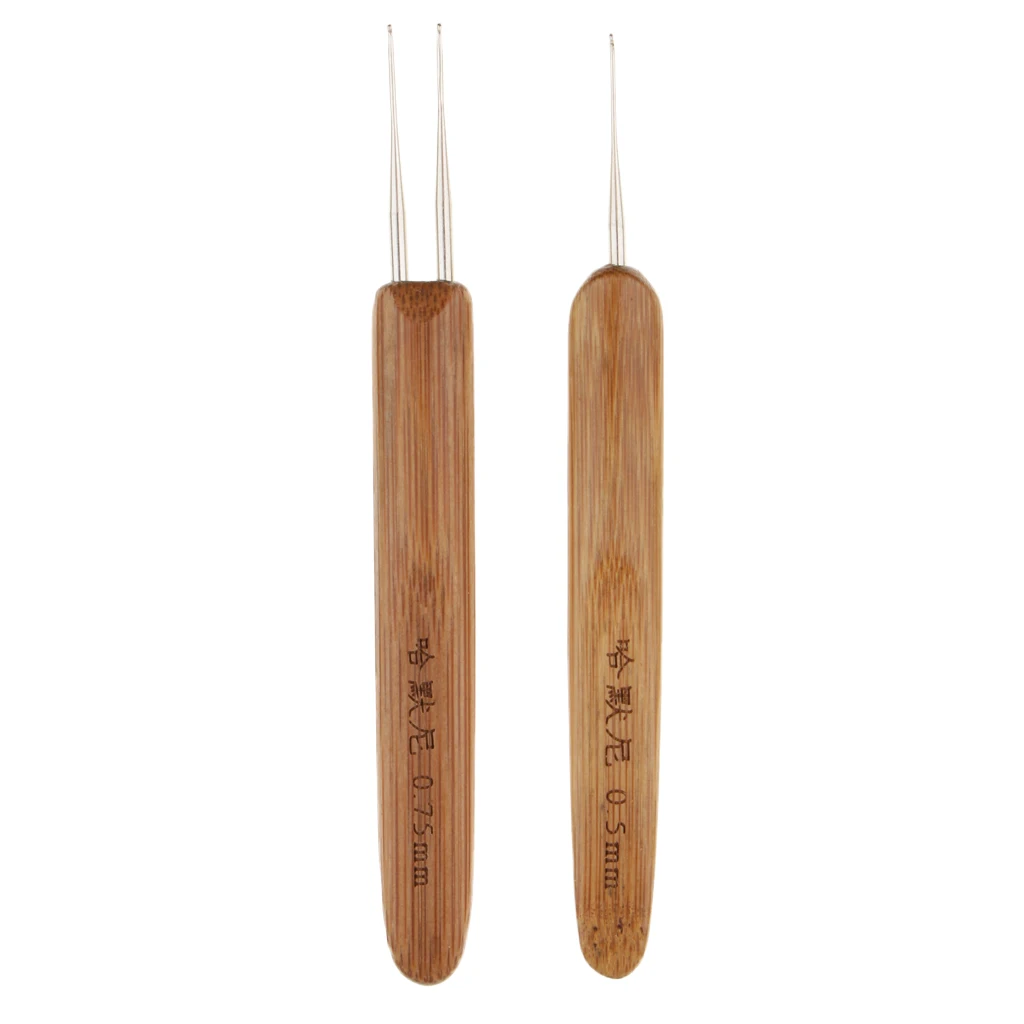 4pcs Bamboo Hair Weaving Crochet Needles Dreading Hooks Dreadlock Tool for Braid Craft 0.5mm 0.75mm