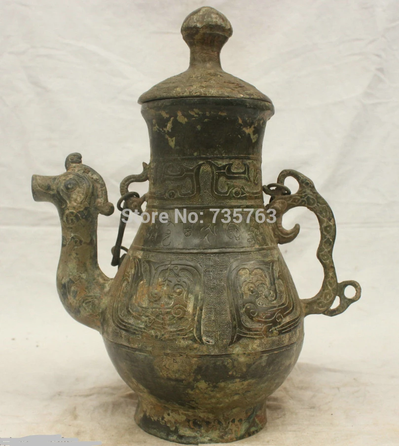 

xiuli 001353 Chinese Folk Culture Handmade Old Bronze Beast Pattern Bottle Jar Pot Statue