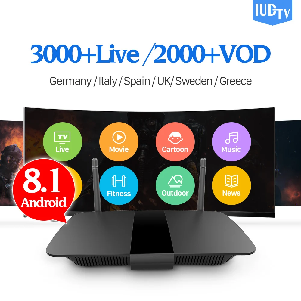 

IPTV Sweden Q1504 Android 8.1 Smart TV with 1 Year IUDTV Code IPTV Subscription Sweden Italy Spain UK Germany Greek IPTV Box