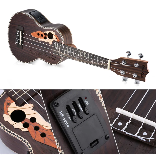 ammoon Acoustic Ukulele Spruce 21 Ukulele15 Fret 4 Strings Guitar Mini with Built-in EQ Pickup Stringed Musical Instrument 3