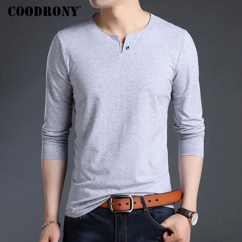 COODRONY T Shirt Men Casual Button Collar Long Sleeve T-Shirt Men Clothing 2018 Autumn Tops Slim Fit Cotton Tee Shirt Homme 8603