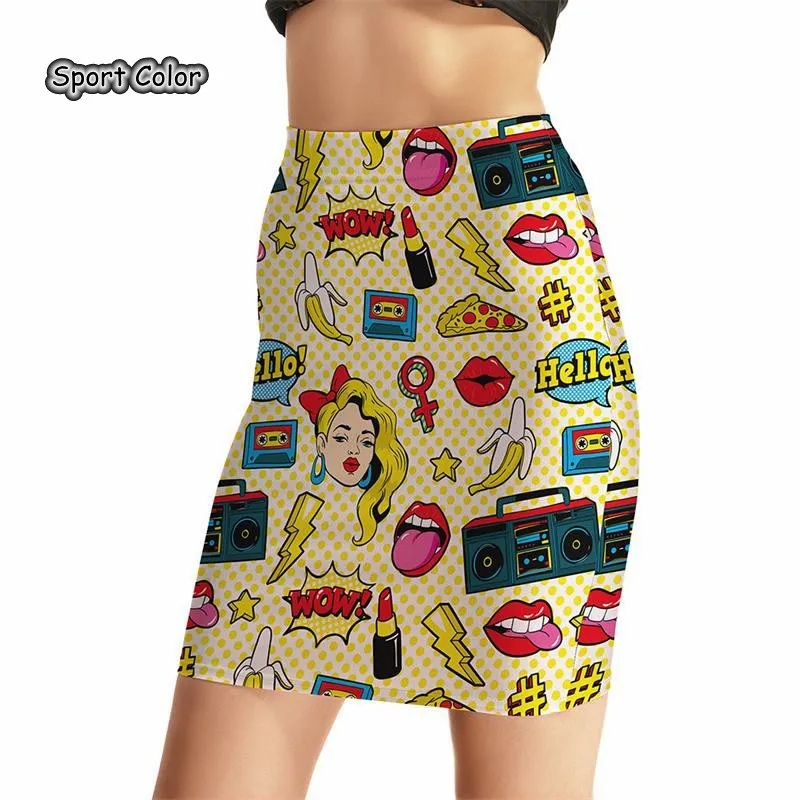 

New Popular Women Sexy High Waist Skirts Tennis Bowling Skirts Slim Hip Cartoon Elastic Sport Female Girls Party Apparel S-4XL