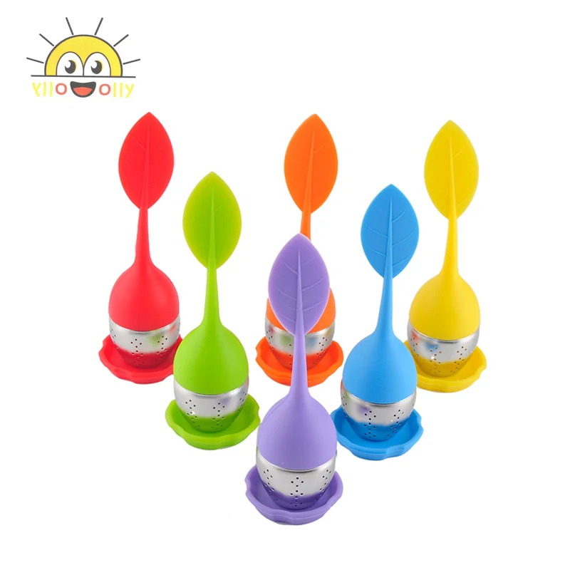 

Cheapest !!! 5 Colors Teapot Sweet Leaf Tea Infuser best Silicone & Stainless Steel Leaf Tea Strainer Filter Free Shipping