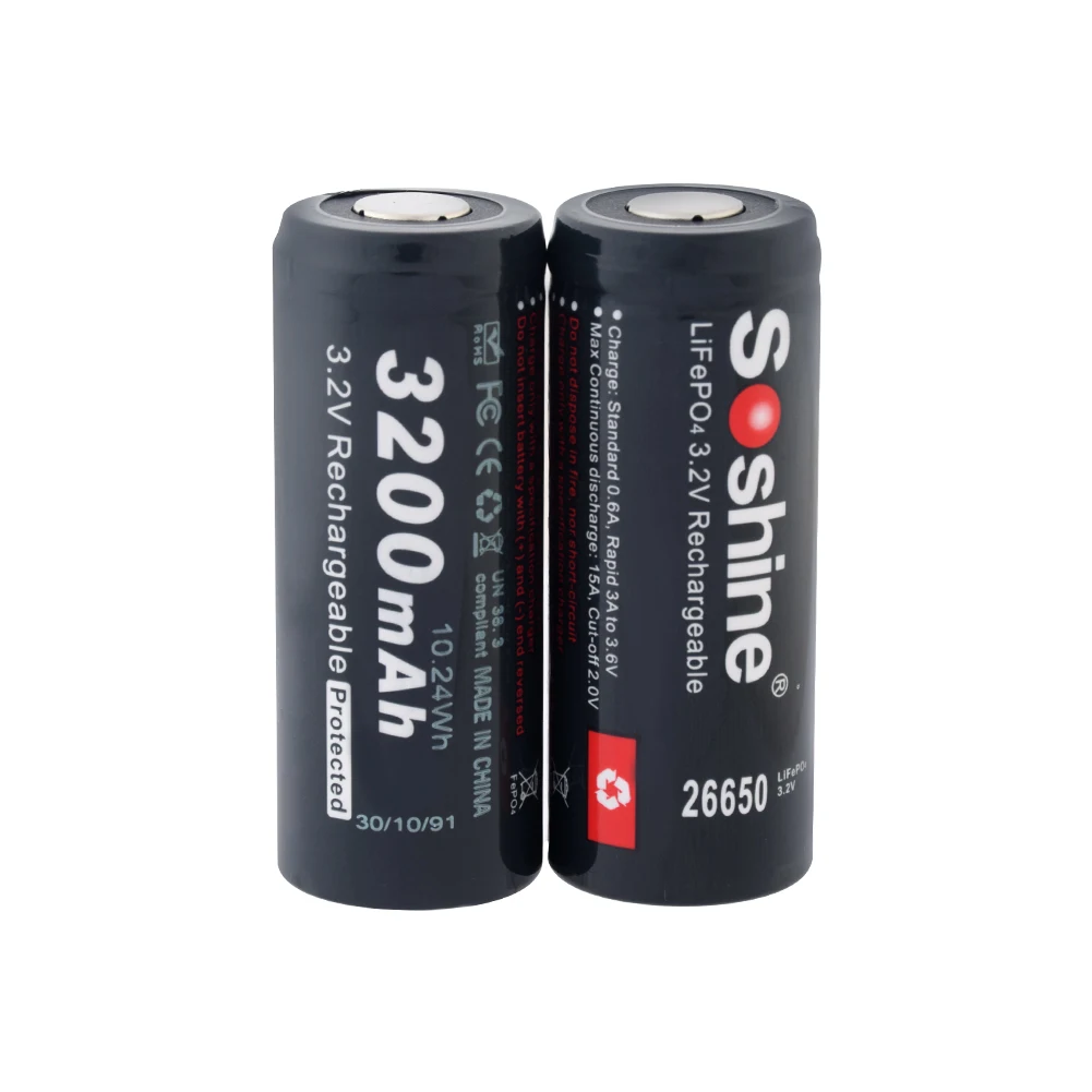 

26650 LiFePO4 Battery Real Capacity 3200mAh 3.2V Rechargeable Batteries With PCB for Flashlights Solar UPS Electronic Tools
