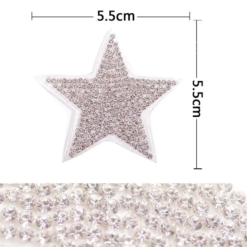 6.5cm rhinestone star stickers rhinestones applique 5pcs/pack hotfix heat transfer design iron on For kids garment bag shoe - Color: Style 6