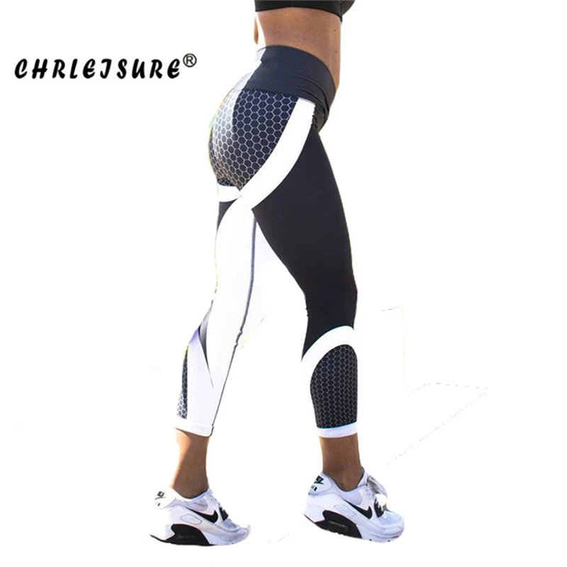 CHRLEISURE اللياقة البدنية يغطي الرجل هندسية العسل الرقمية الطباعة طماق عالية الخصر الورك تنفس البوليستر المرأة يغطي الرجل