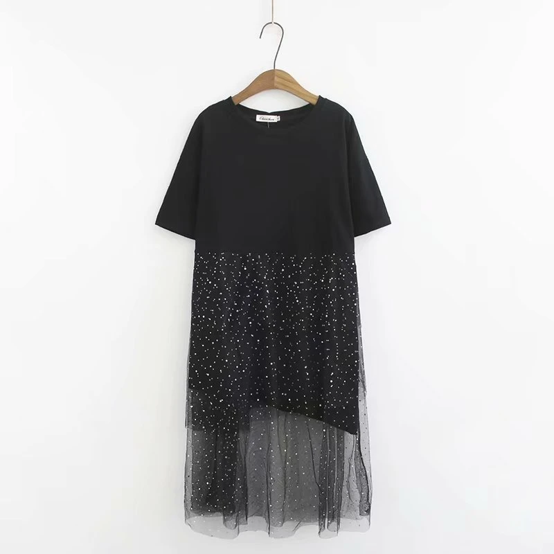 

Plus Size Women's Fashion Dress Short Sleeve Classic Mesh Midi Dresses