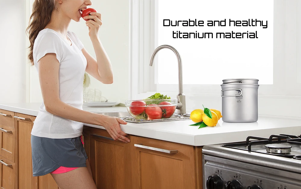 Keith Portable Tableware Foldable Handle 1.2L + 400ml Titanium Pot Bowl 
