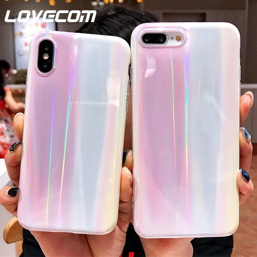 

LOVECOM Dream Light Laser Holographic Pink Case For iPhone XR X XS XS Max 7 8 6 6S Plus Soft TPU Full Body Cover Smooth Shell