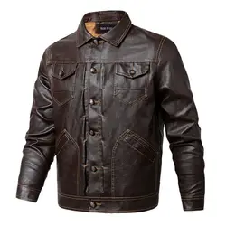 Винтажные Куртки из искусственной кожи мужские куртки мотоциклиста черный коричневый большие размеры 5XL jaqueta de couro Турция осень теплая 2019