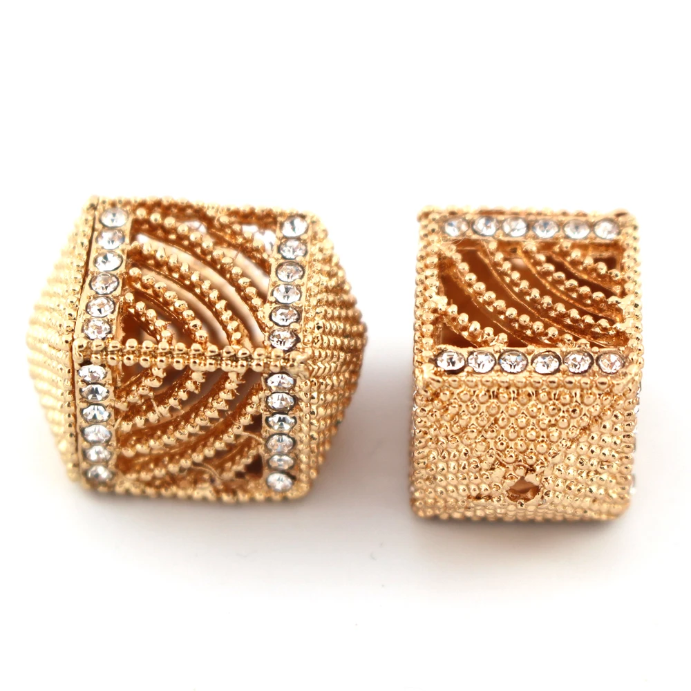 

Dubai Gold Nigerian Spacer Beads Filigree Square Connectors Paved Rhinestone Findings DIY for Indian Women Men Wedding Jewelry