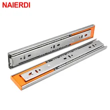 NAIERDI 10-22 Stainless Steel Cabinet Slides Soft Close Three-Section Drawer Rails Drawer Slides Buffer Damper Rails Hardware hotsale 32pairs portable 3 fold telescopic 22 drawer runners steel ball home office slides rails heavy duty mute buffer rails