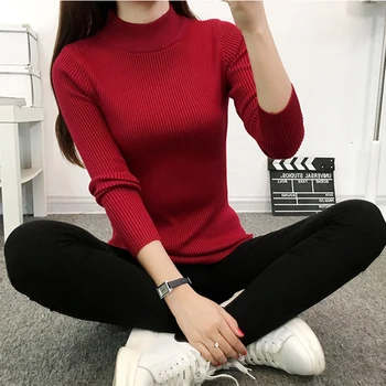 

Pull Femme Manche Longue 2019 Autumn Winter Korean Women Pullover Sweaters Solid Slim Knitting swetry damskie Chandail Femme