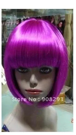 New short purple straight cosplay hair wig+cap gift |