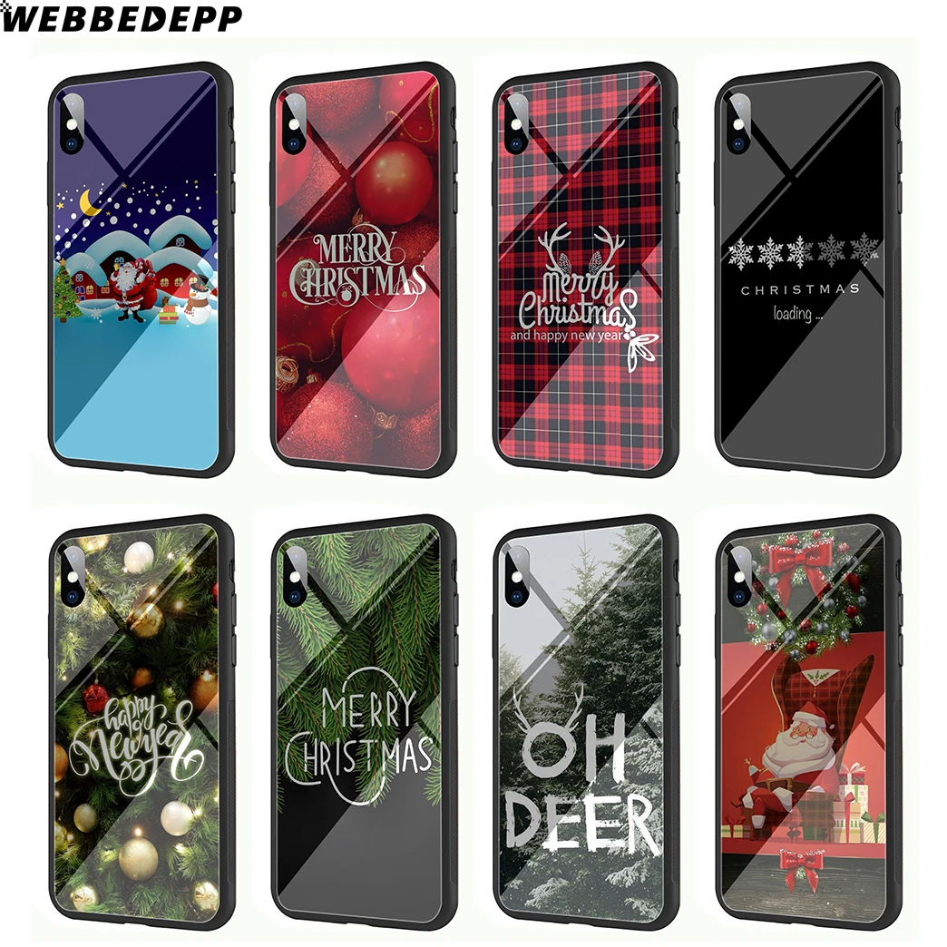WEBBEDEPP Merry Christmas Gift Tempered Glass Phone Case