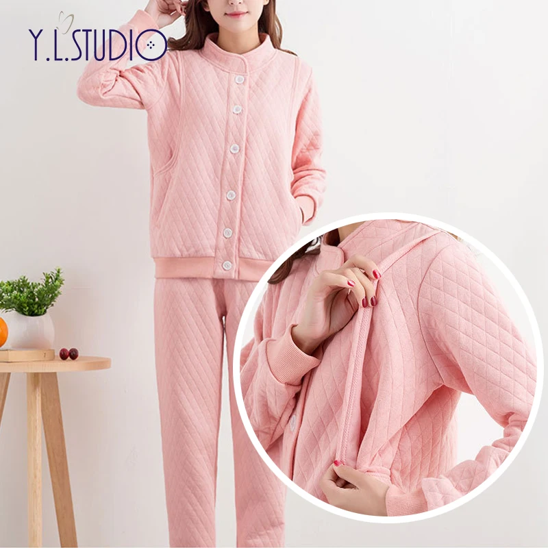 

Warm pijama women feeding cotton maternity sleepwear breastfeeding nightwear home nursing set maternity suits clothes winter