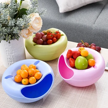 

Plastic Double Layer Snacks Seeds Storage Box Garbage Holder Plate Green Organizer Kitchen Trash Can Trash Bin Multifunctional