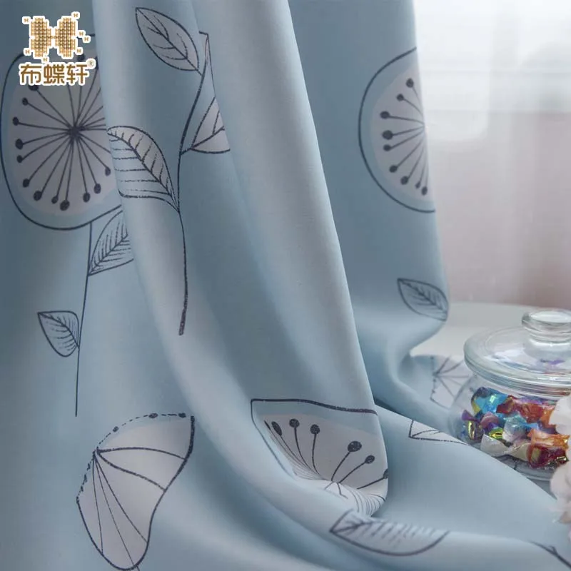 

New Arrival Popular Blue Simple Flower Cartoon Drapes Children's Bedroom Safe Short Cheap Curtains for Children Girl