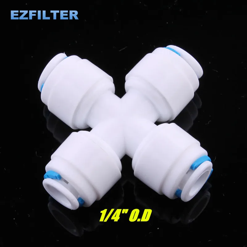 

Equal 1/4" Union Quick Connect Fittings 1/4" Cross Four Way Quick Adapter For Water Purifier