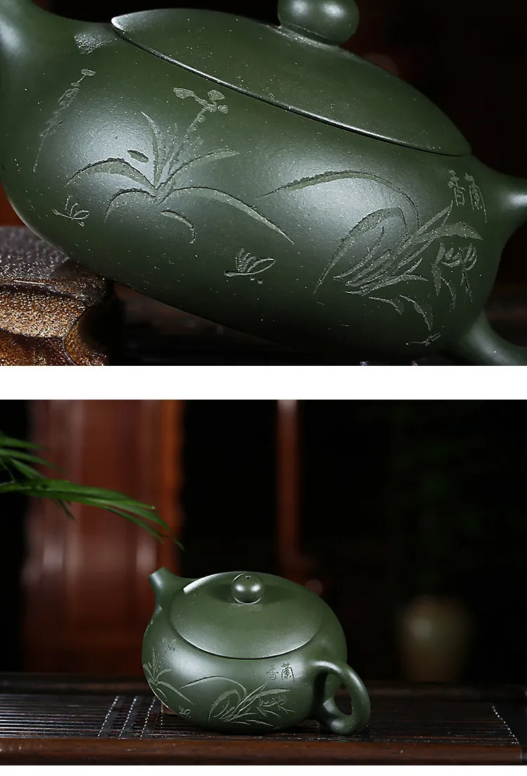 Керамический чайник полный ручной зеленый грязевой плоский Xi Shi чайный кунг-фу онлайн Путешествия Чайный набор подарок Настой чайника оптом