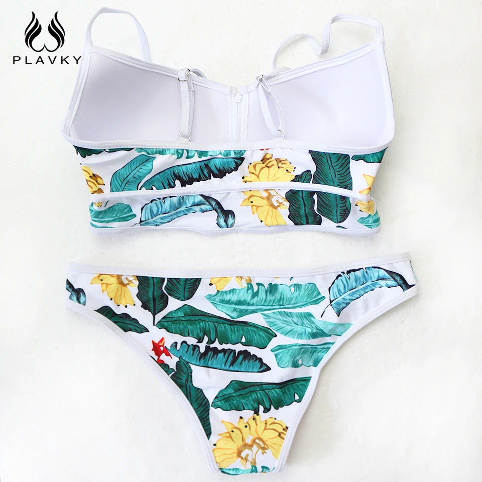 2017 Sexy Floral Biquini Thong Zipper High Neck Swim Bathing Suit Plus Size Swimwear Women Brazilian Bikini Push Up Swimsuit