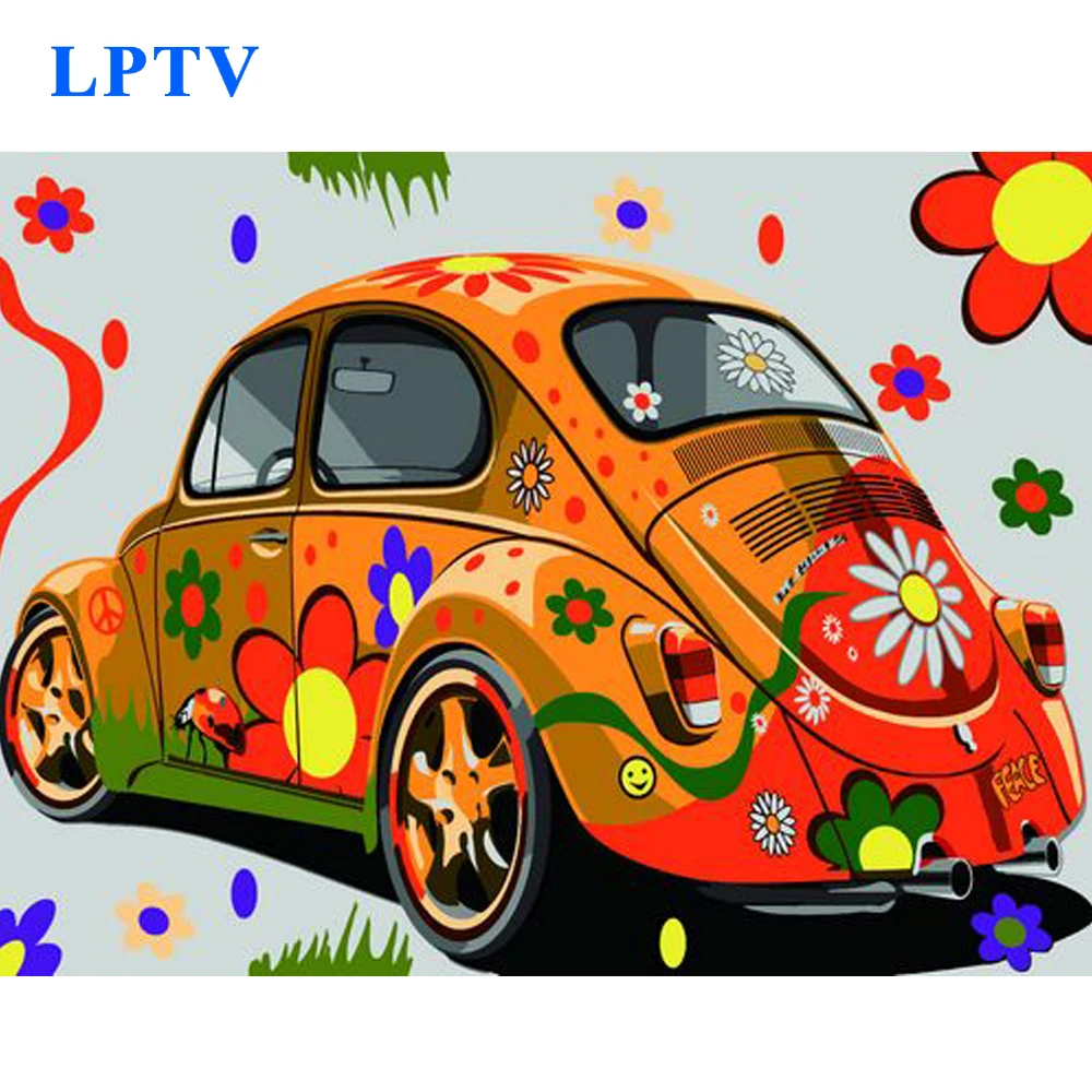 

Beetle Car posters Paint by Number package Frameless Cartoon Style Hand Painted Acrylic Canvas Painting Home Decor