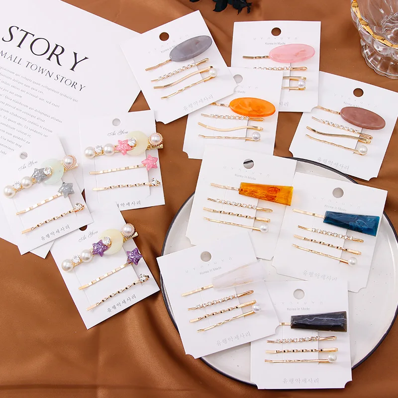 

1Set New Sweet Pearls Crystal Acrylic Geometric Hair Clips For Women Girls Headband Hairpins Barrettes Fashion Hair Accessories